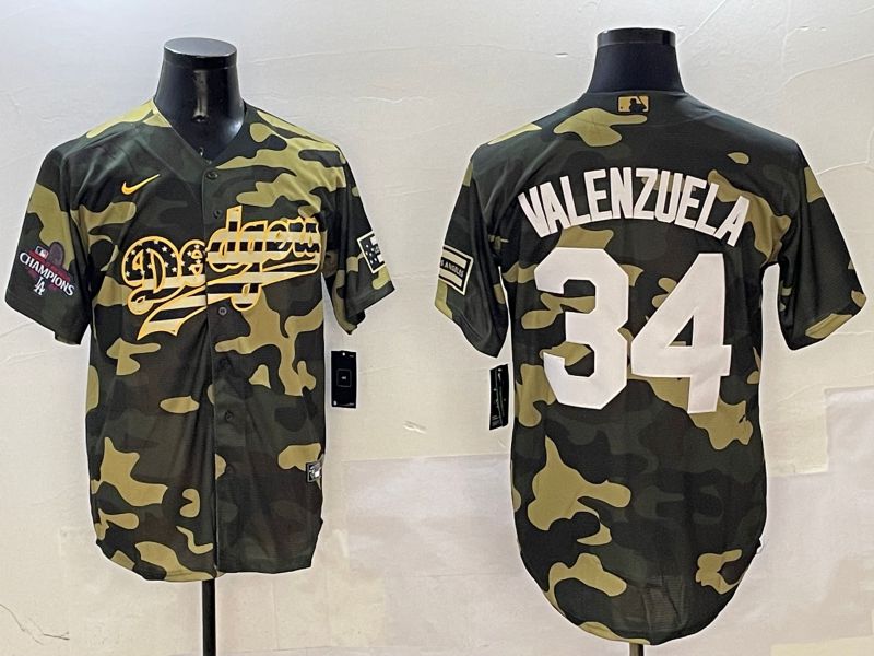 Men Los Angeles Dodgers #34 Valenzuela Camo Joint Name 2025 Nike MLB Jersey style 2